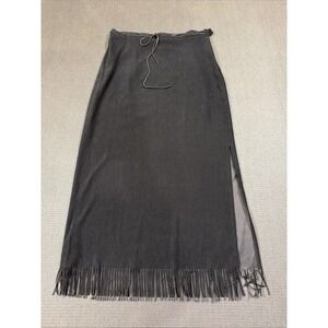 Vintage Casual Corners Black Faux Suede Western Fringe Maxi Skirt Size 10